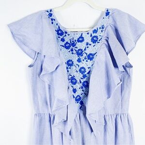 Embroidered Chambray Dress